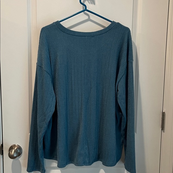 Blue Ribbed Knit Sweater - Picture 3 of 4